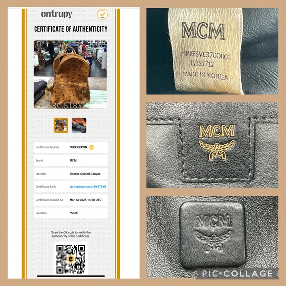 MCM Visetos Brown Cognac Monogram Gold Studded Leather Backpack - Picture 2 of 15